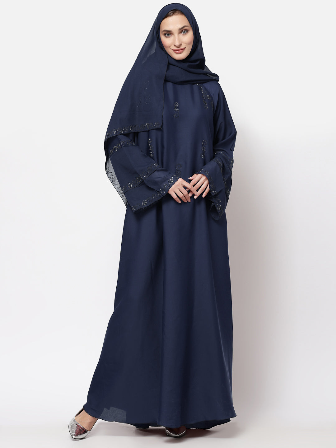 Klotthe Women Blue Embellished Burqa With Scarves