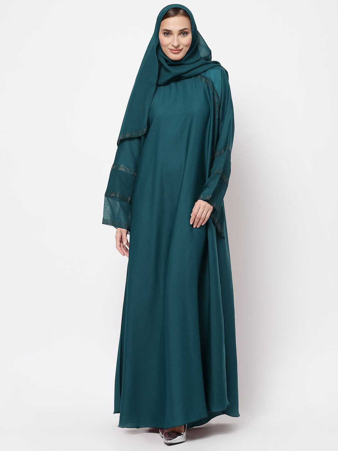 Klotthe Women Turquise Embellished Burqa With Scarves