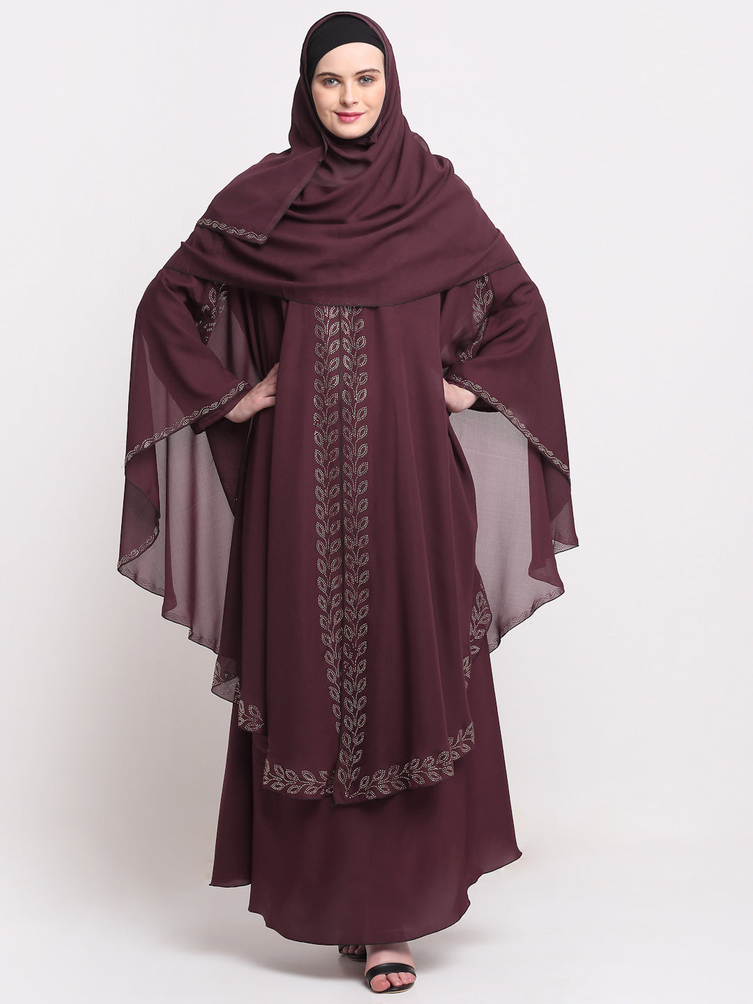 Klotthe Women Maroon Embellished Burqa With Scarves