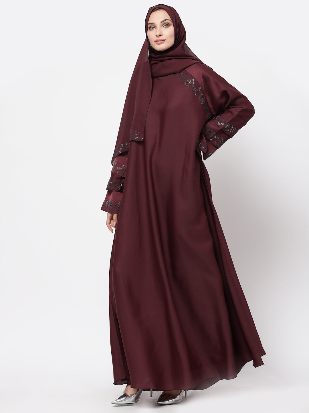 Klotthe Women Maroon Embellished Burqa With Scarves