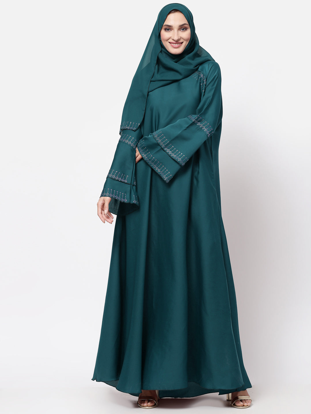 Klotthe Women Turquise Embellished Burqa With Scarves