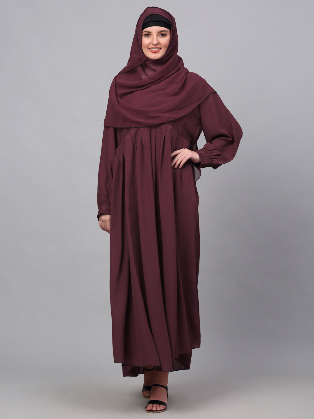 Klotthe Women Maroon Embellished Burqa With Scarves