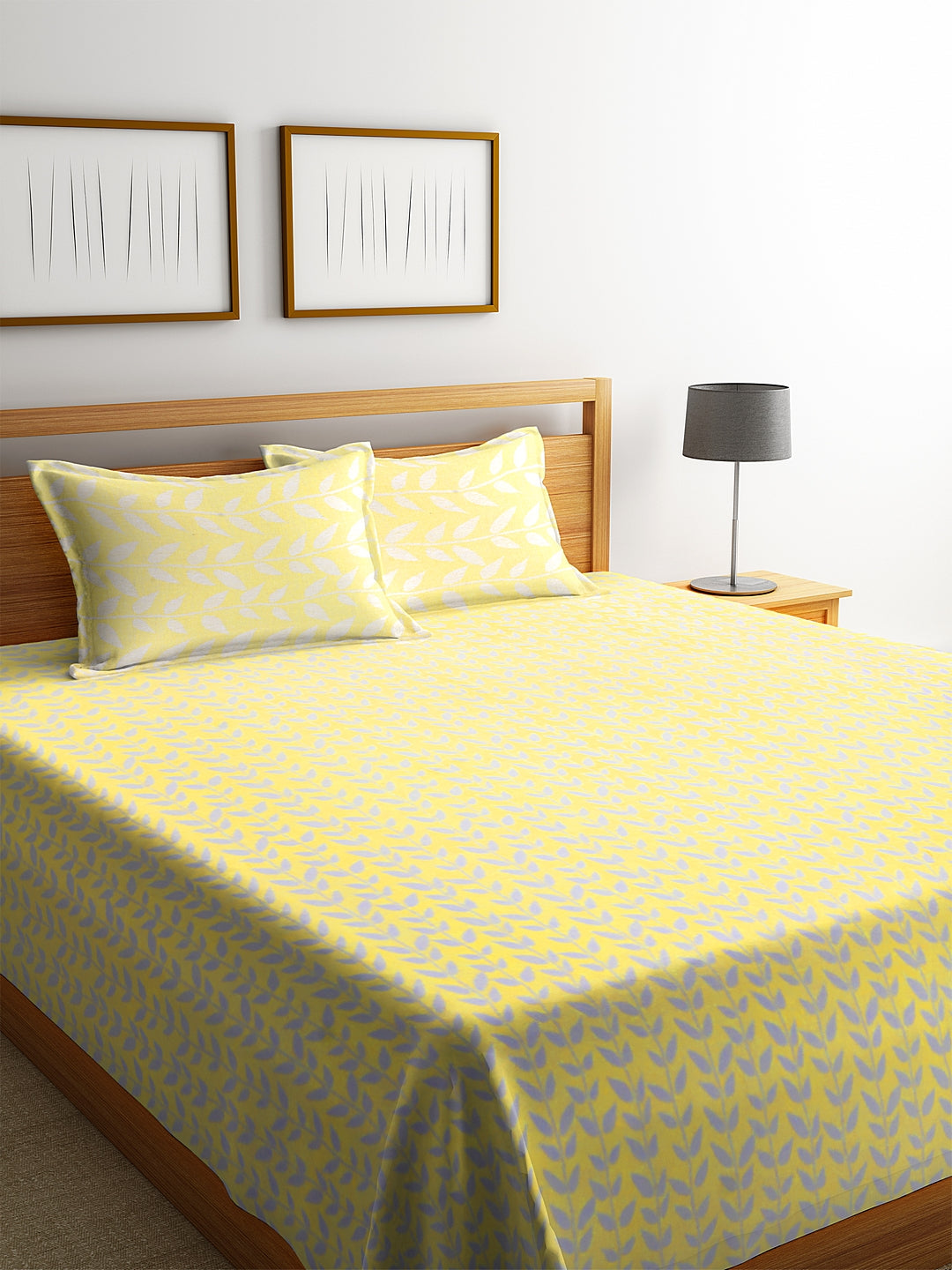 100% Cotton King Size Handwoven Bed Cover with Two Pillow Covers by KLOTTHEĀ® (Yellow)