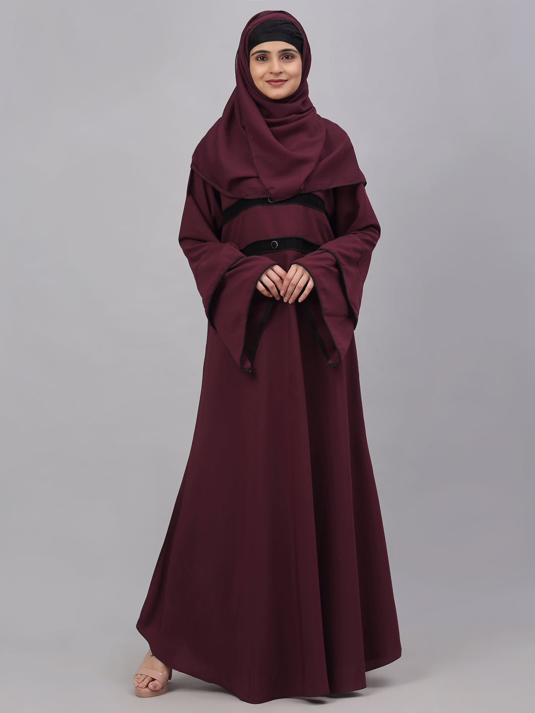 Klotthe Women Maroon Embellished Burqa With Scarves