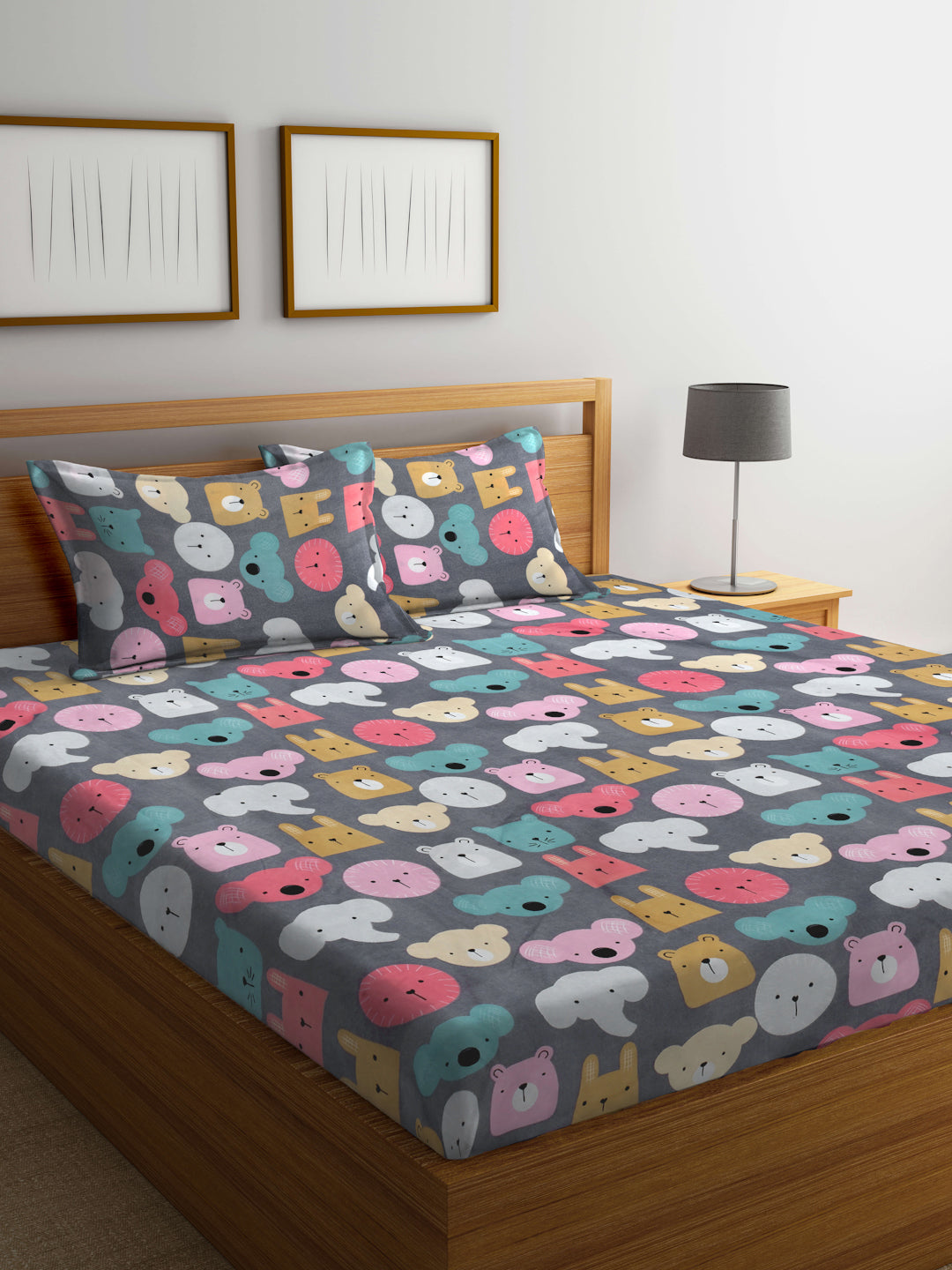 King Size Elastic Fitted Bedsheet with 2 Pillow Covers by KLOTTHEĀ® (Kid's Edition)