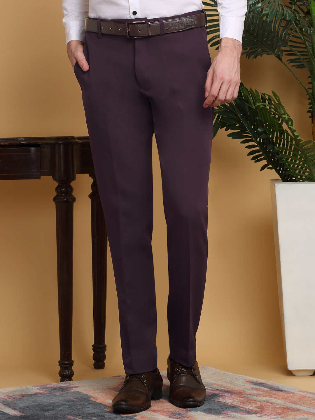 Klotthe Wine Lycra Cotton Elastic Solid Slim Fit Formal Gurkha Pant