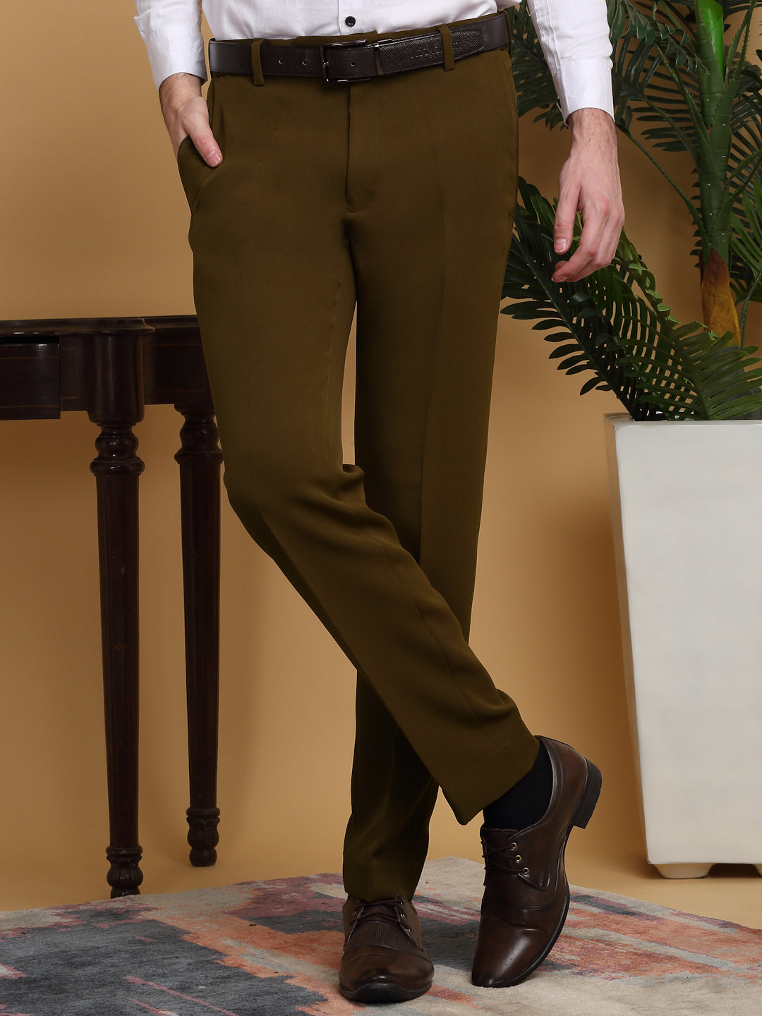 Klotthe Brown Lycra Cotton Elastic Solid Slim Fit Formal Gurkha Pant
