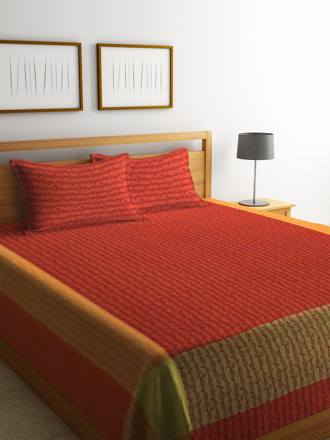 100% Cotton King Size Handwoven Bed Cover with Two Pillow Covers by KLOTTHEĀ® (Red Striped)