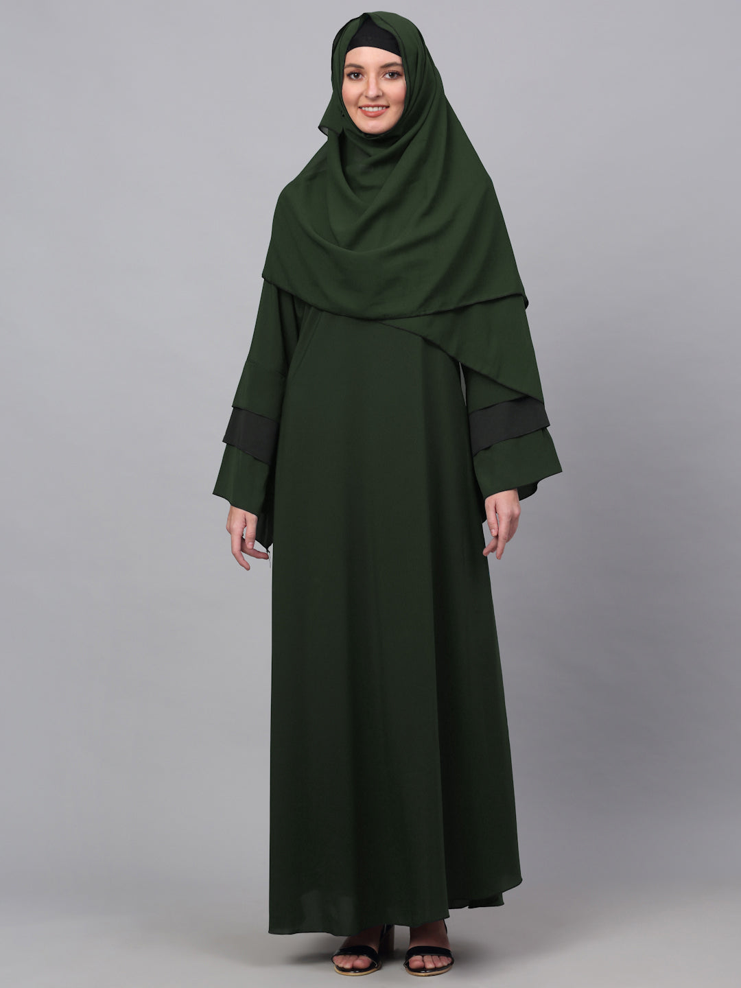 Klotthe Women Olive Embellished Burqa With Scarves