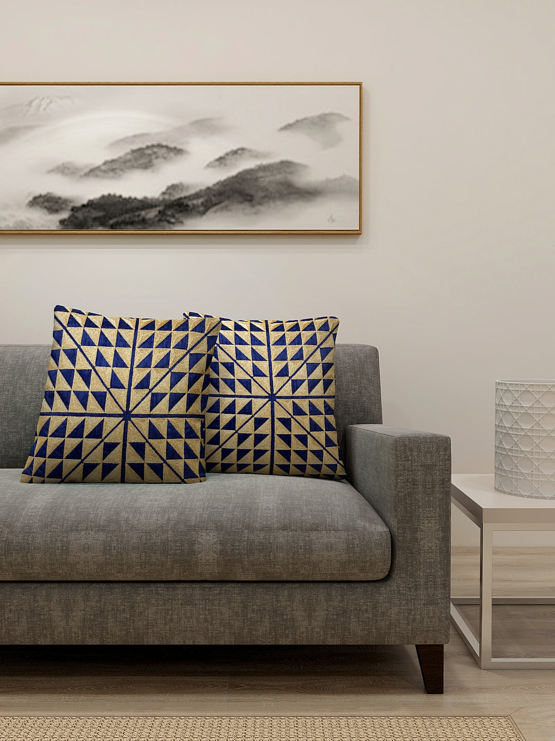 KLOTTHE Set of Two Blue Poly Cotton Cushion Covers With Microfibre Fillers (40X40 cm)