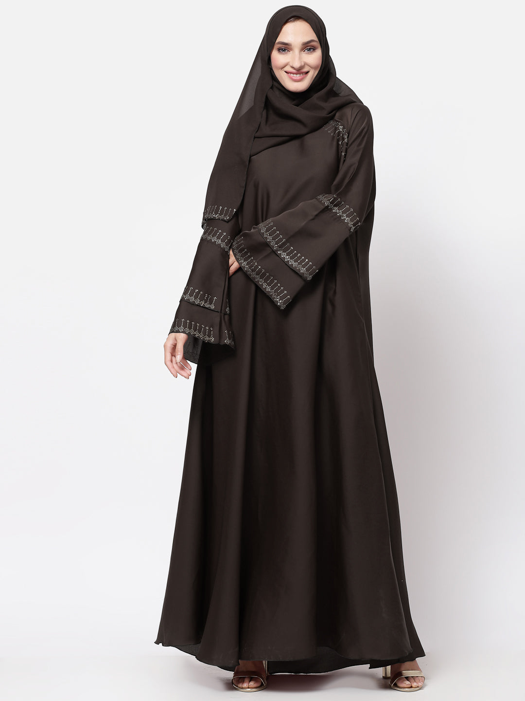 Klotthe Women Brown Embellished Burqa With Scarves