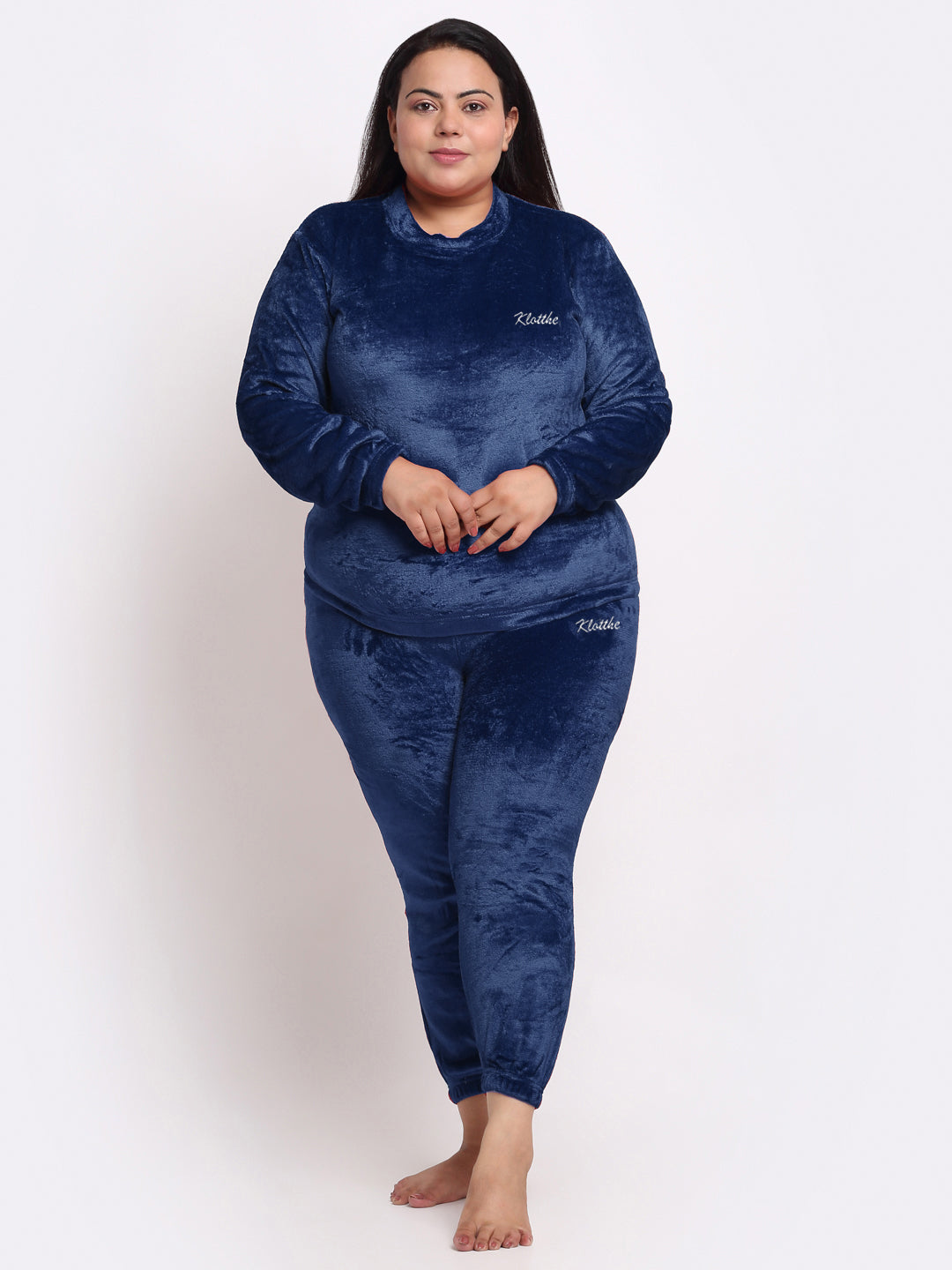 Klotthe Women Blue Solid Wool Blend Night Suit
