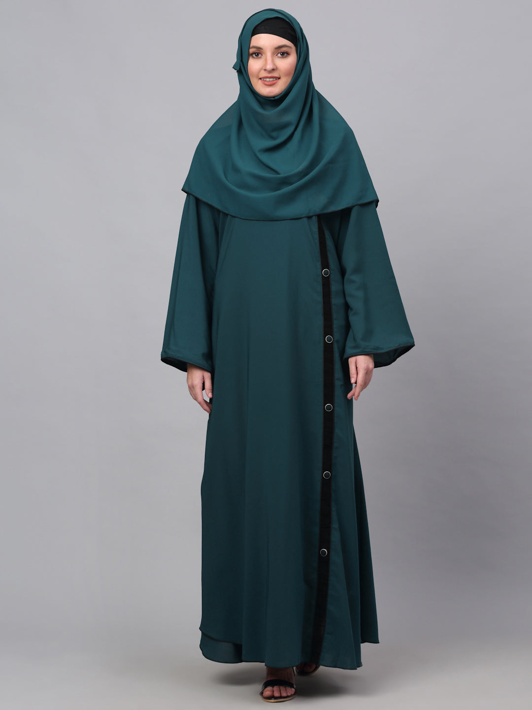 Klotthe Women Turq Embellished Burqa With Scarves