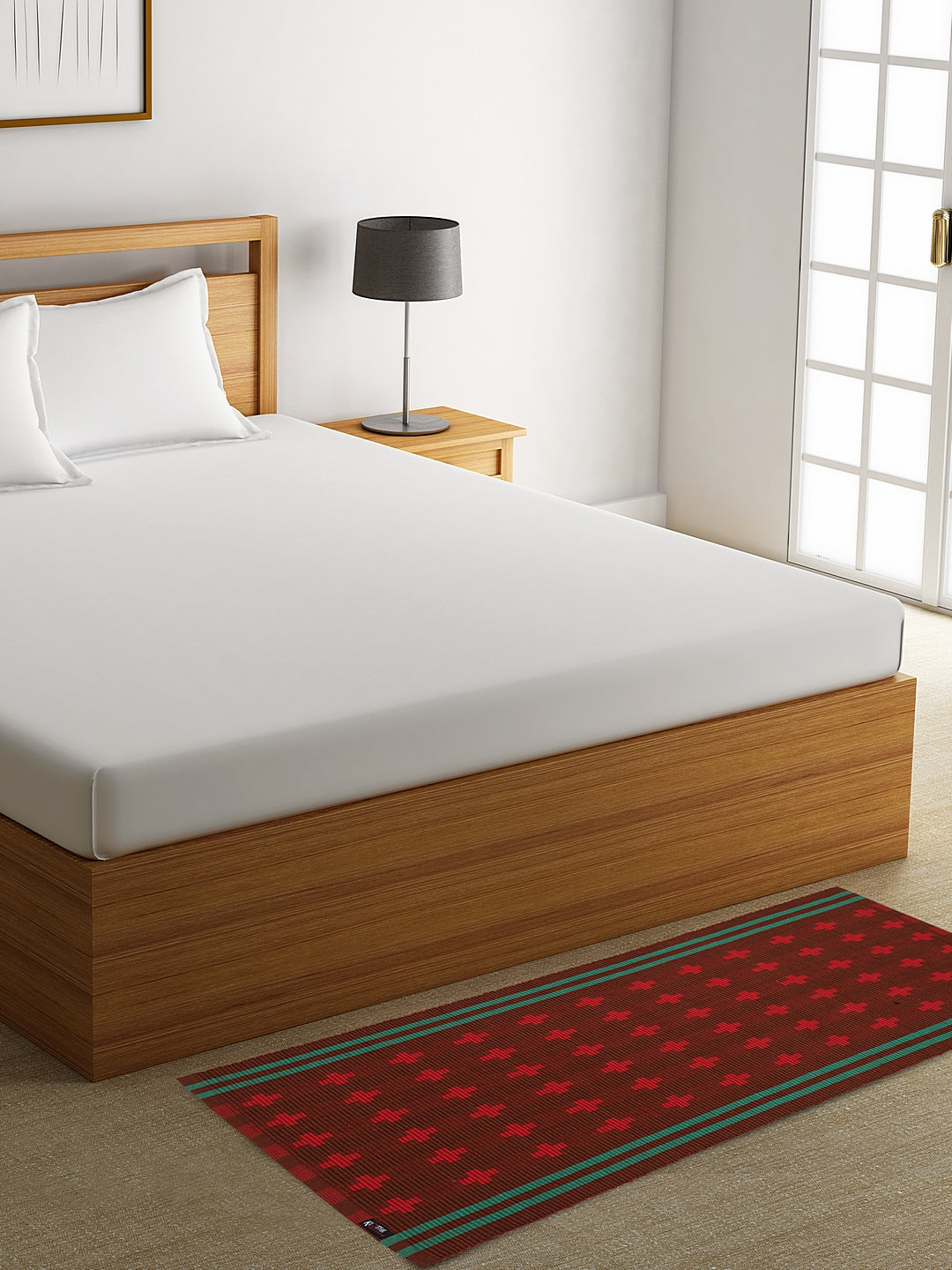 Klotthe Red Geometric Cotton Anti-Skid Rugs
