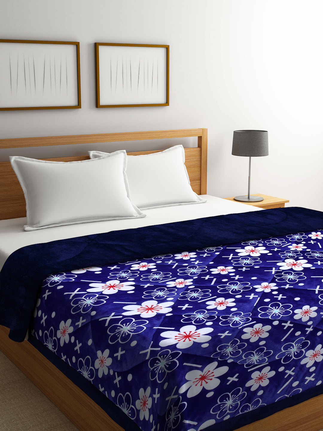 Klotthe Blue Floral Printed 800 GSM Heavy Winter Double Bed Quilt