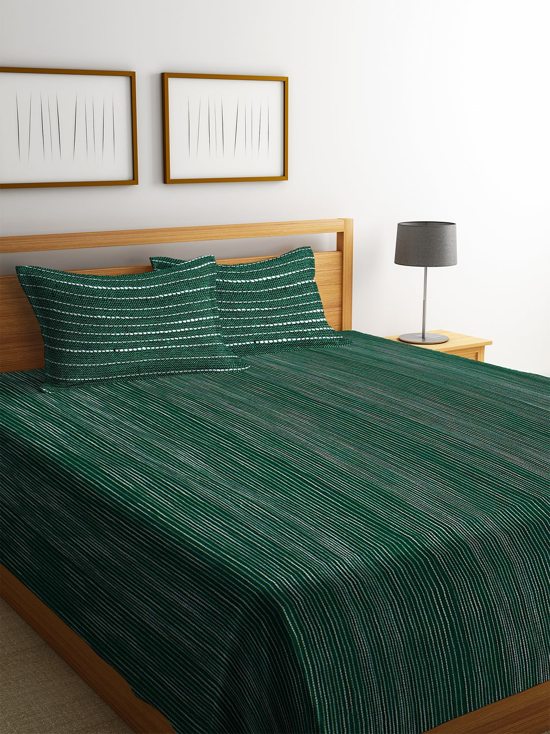 100% Pure Cotton King Size Handwoven Bed Cover with Two Pillow Covers by KLOTTHEĀ® (Green)