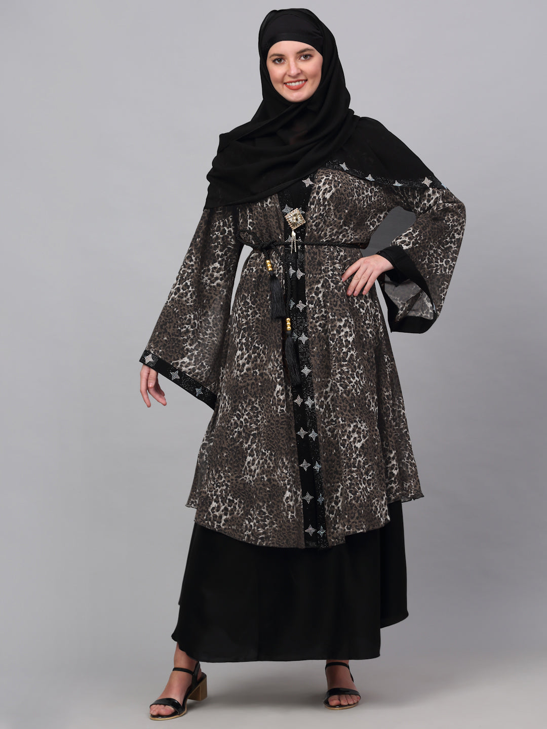 Klotthe Women Multicolor Embellished Burqa With Scarves
