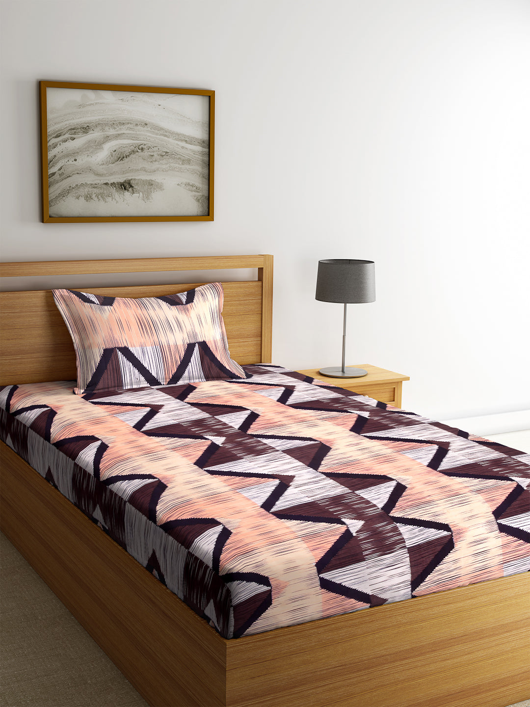 KLOTTHE Multi Polycotton Geometric BedSheet With 1 Pillow Cover (225X150 cm)