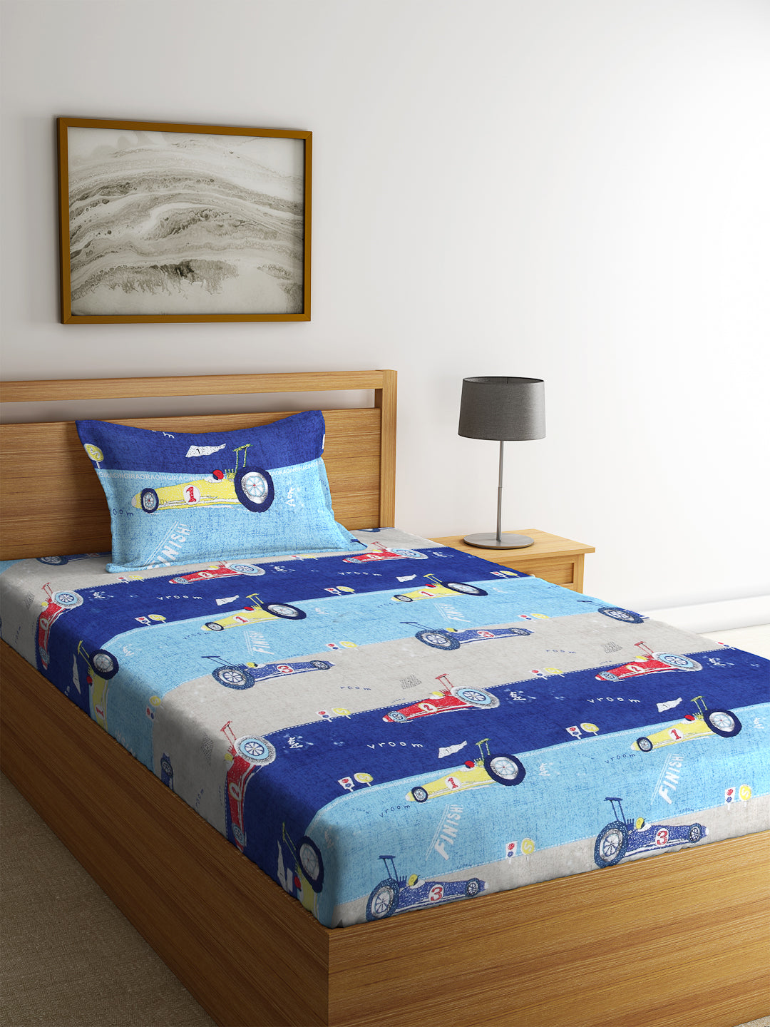 KLOTTHE Multi Polycotton Cartoon Characters BedSheet With 1 Pillow Cover (225X150 cm)