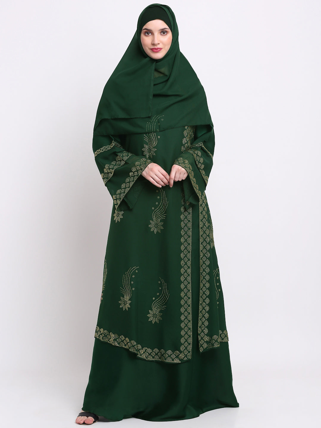 Klotthe Women Green Embellished Burqa With Scarves