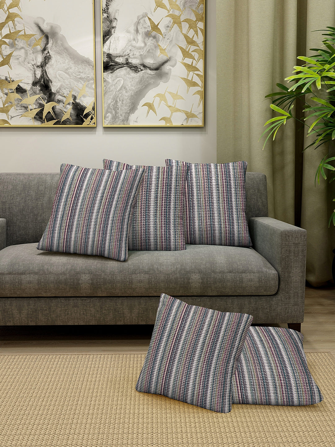 KLOTTHE Set of 5 Multi Cotton Self Design Cushion Covers (40X40 cm)