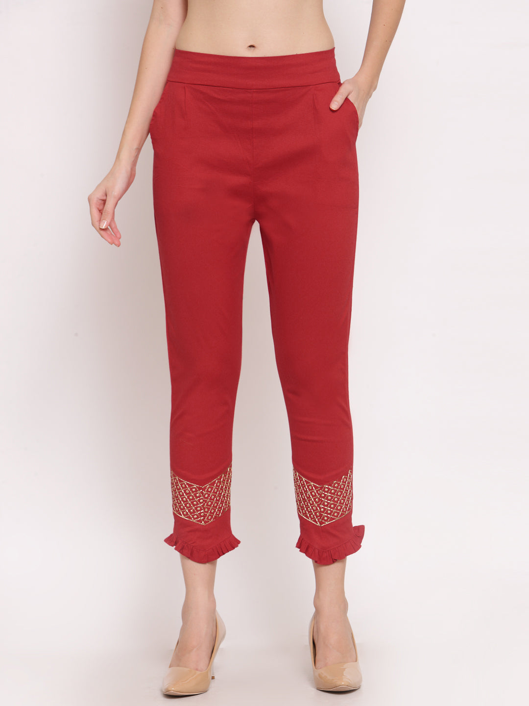 Klotthe Women Red Solid Slim Fit Trouser
