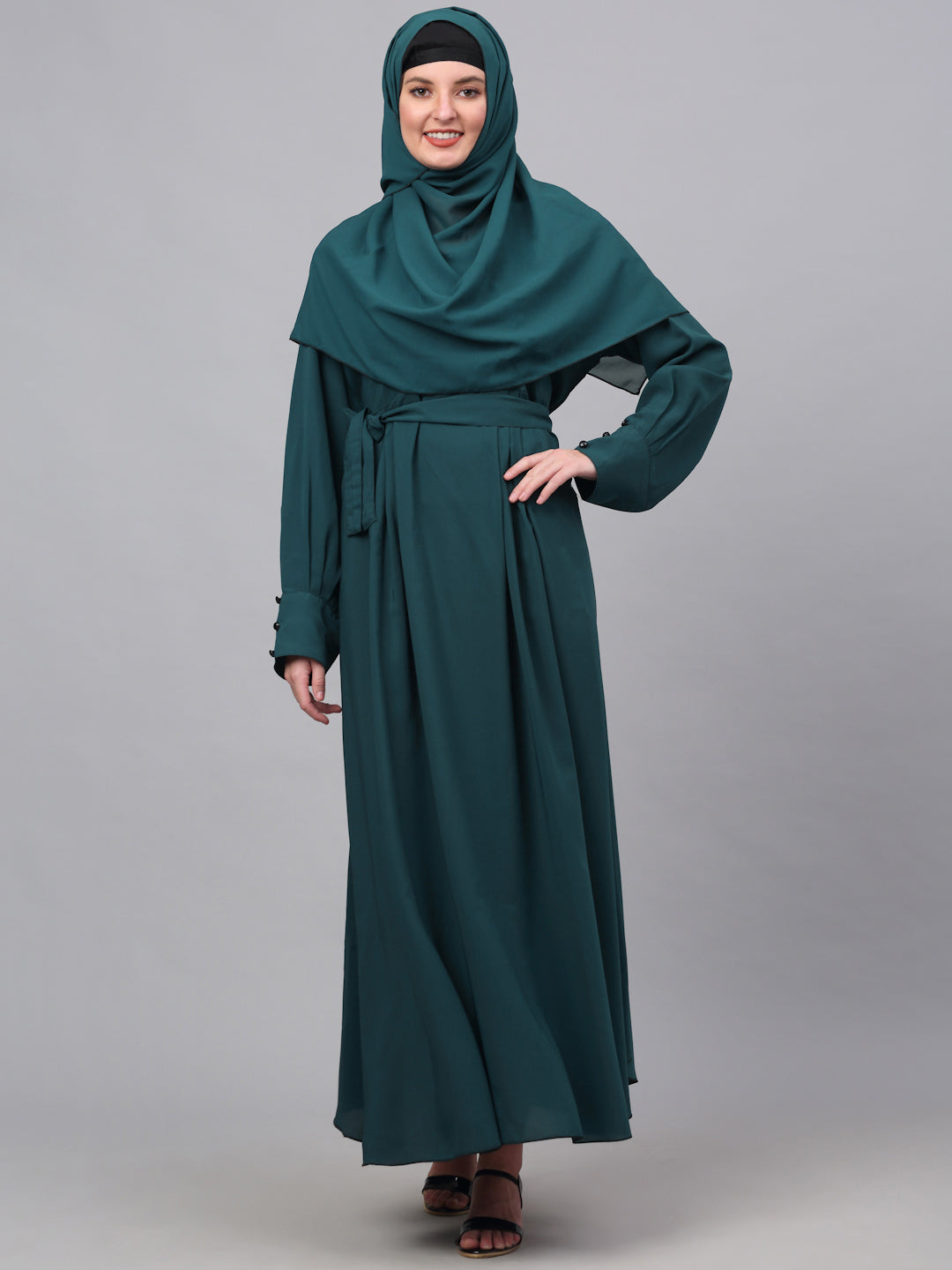Klotthe Women Turq Embellished Burqa With Scarves
