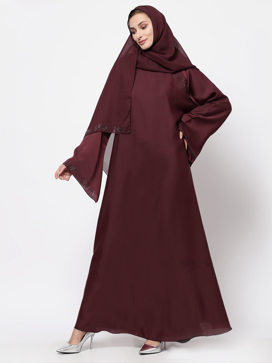 Klotthe Women Maroon Embellished Burqa With Scarves