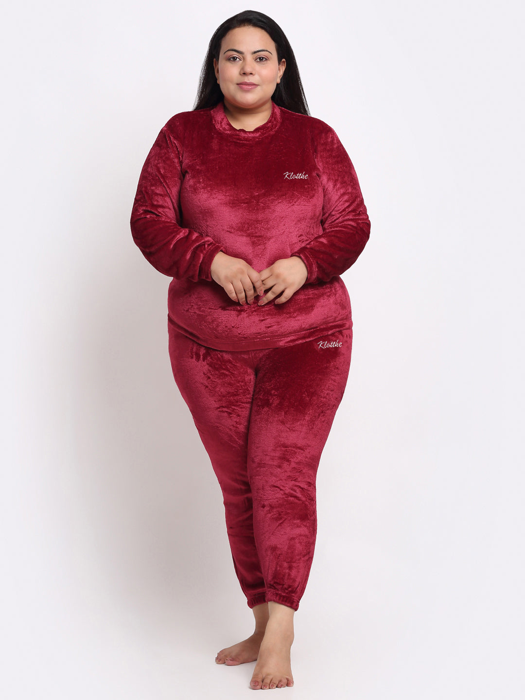Klotthe Women Red Solid Wool Blend Night Suit