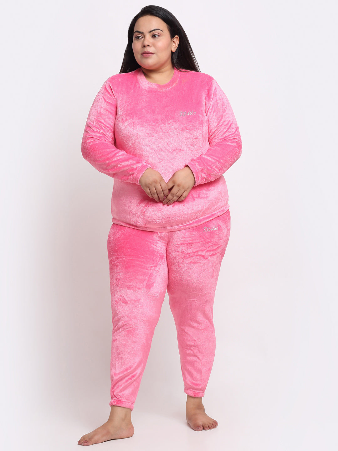 Klotthe Women Light Pink Solid Wool Blend Night Suit