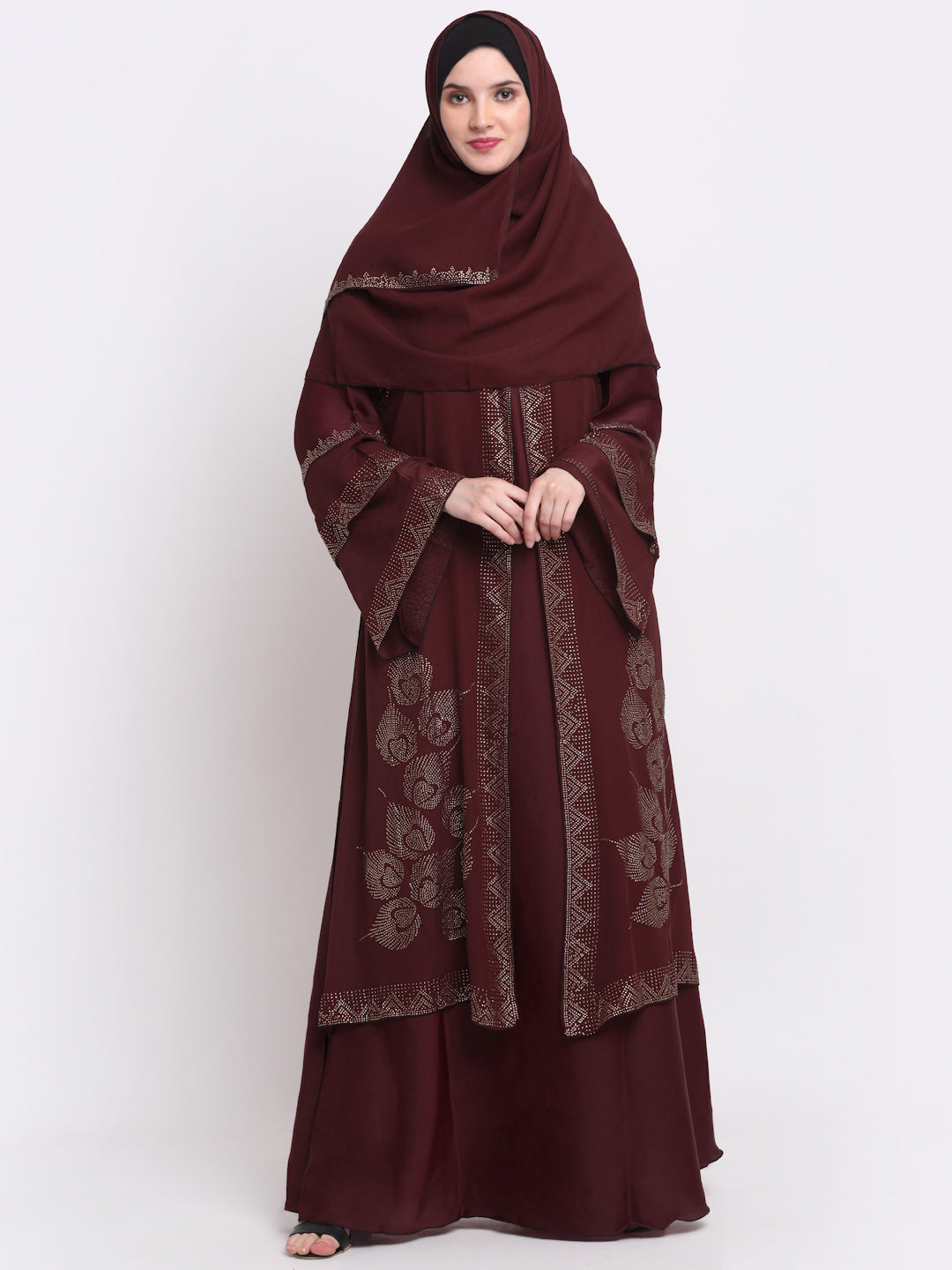 Klotthe Women Maroon Embellished Burqa With Scarves