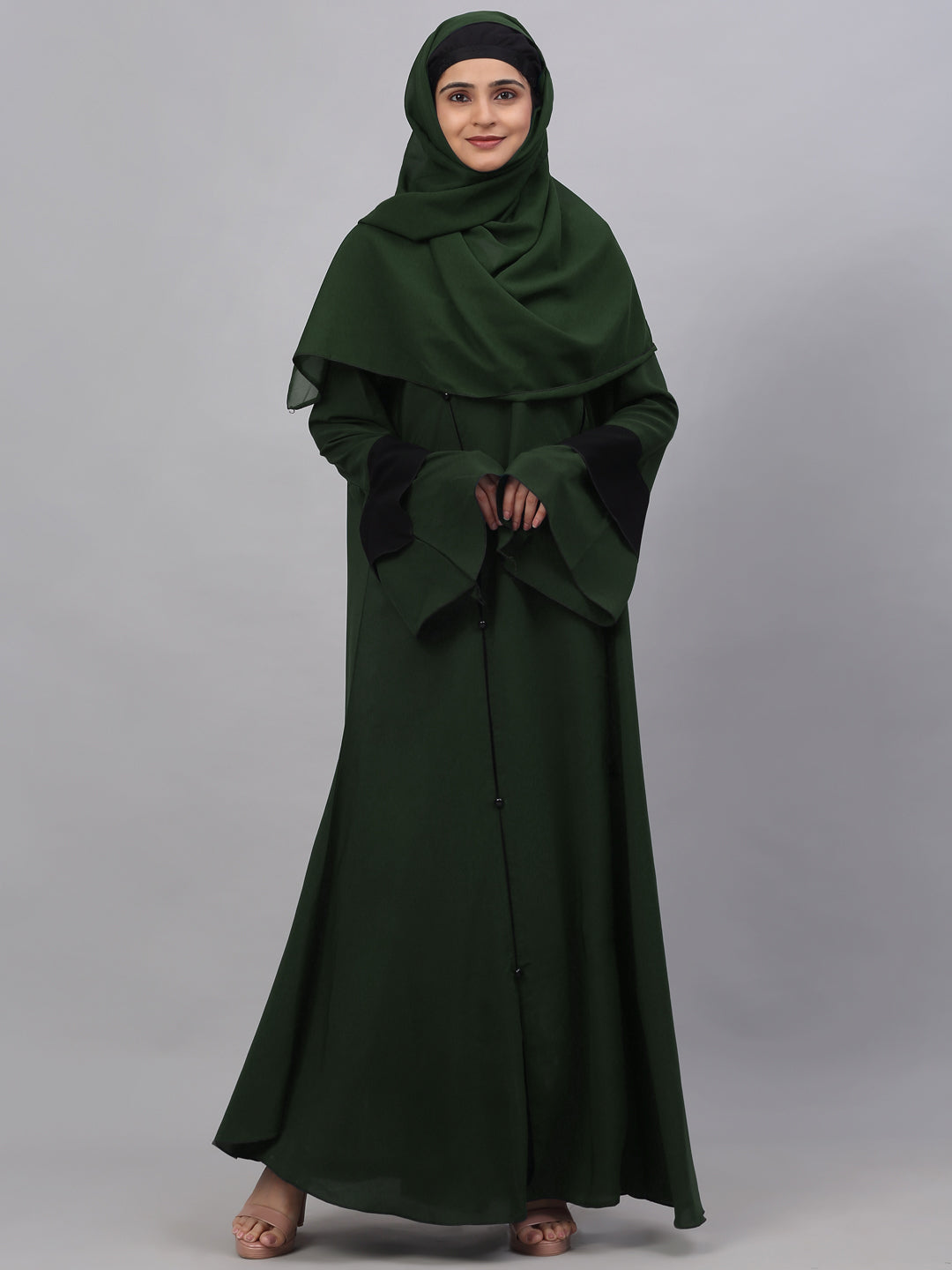 Klotthe Women Olive Embellished Burqa With Scarves