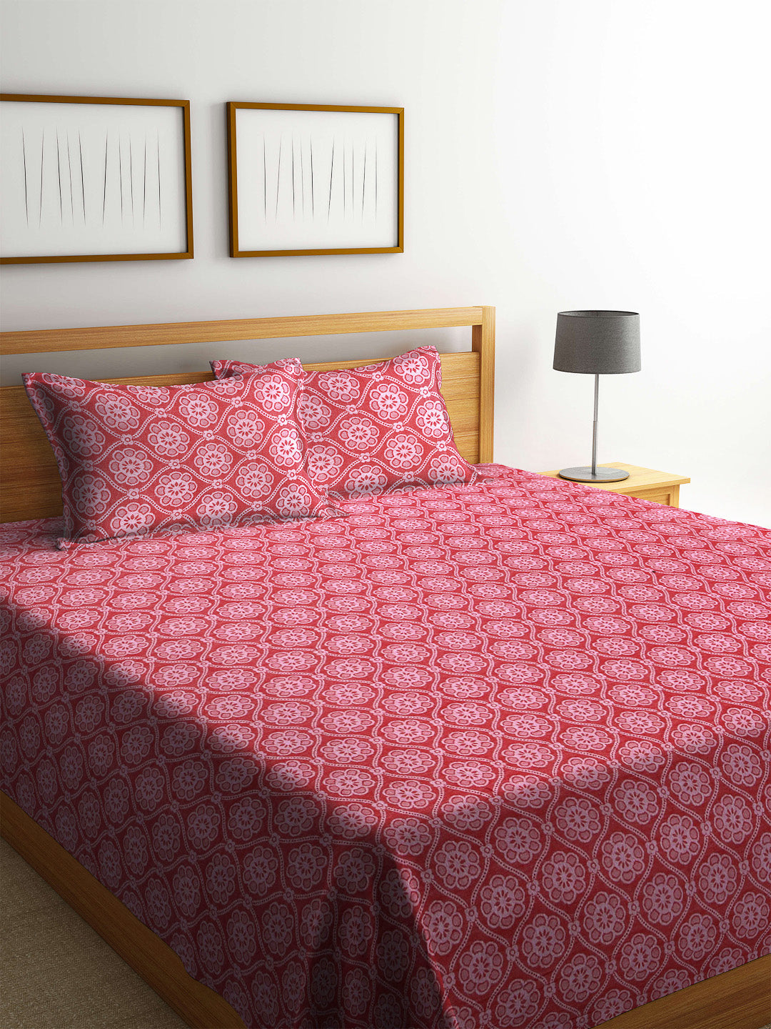100% Cotton King Size Handwoven Bed Cover with Two Pillow Covers by KLOTTHEĀ® (Red)