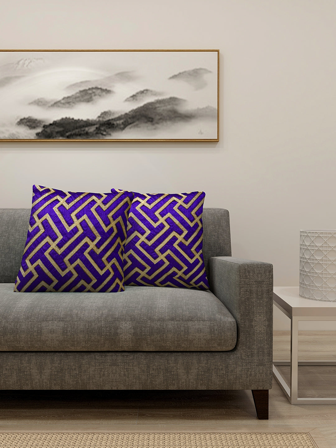 KLOTTHE Set of Two RoyalBlue Cotton Silk Embroidered Cushion Covers
