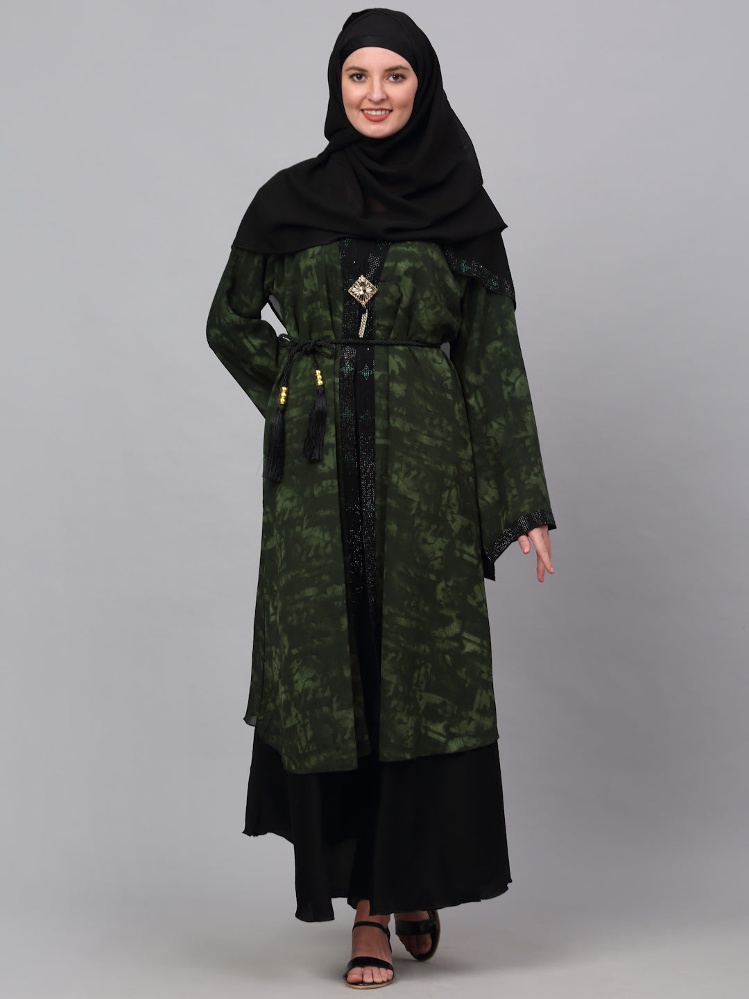 Klotthe Women Multicolor Embellished Burqa With Scarves