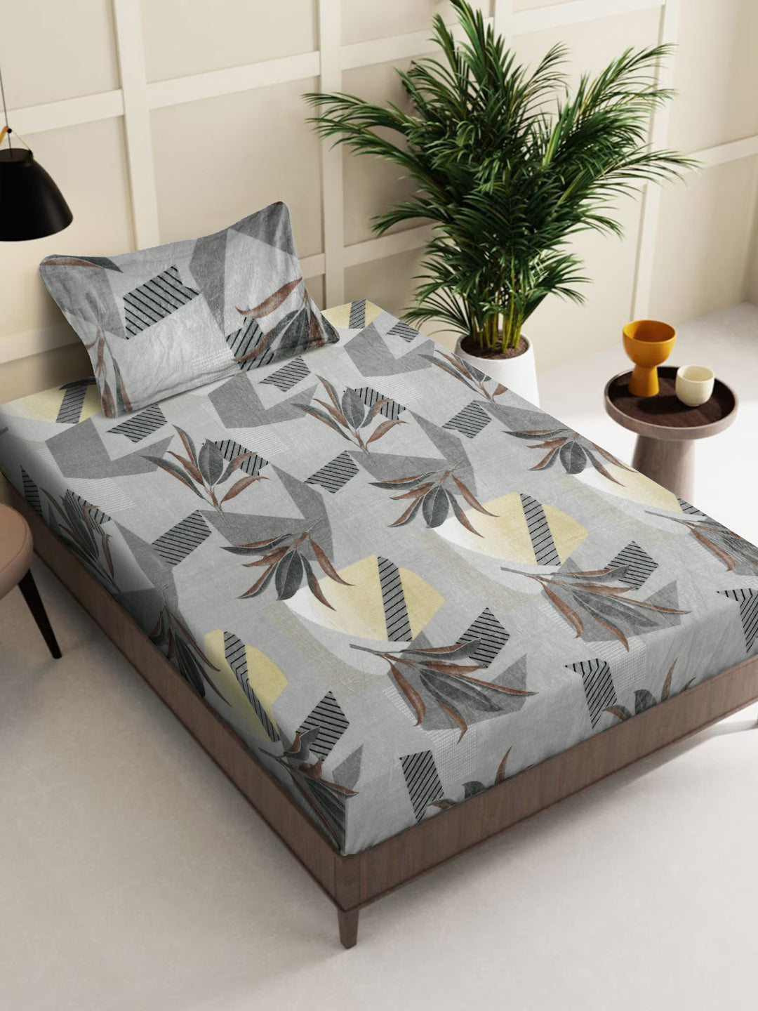 Klotthe Grey Floral Woolen Single Bed Sheet with Pillow Cover
