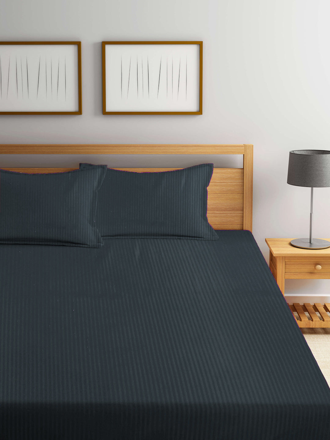 Klotthe Black Cotton Blend Double Bed Sheet with 2 Pillow Covers