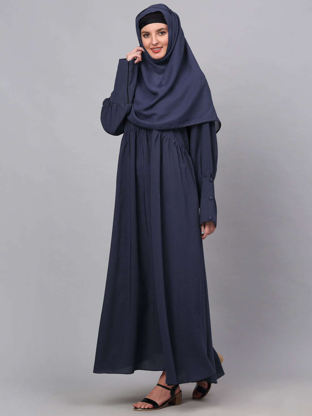 Klotthe Women Blue Embellished Burqa With Scarves