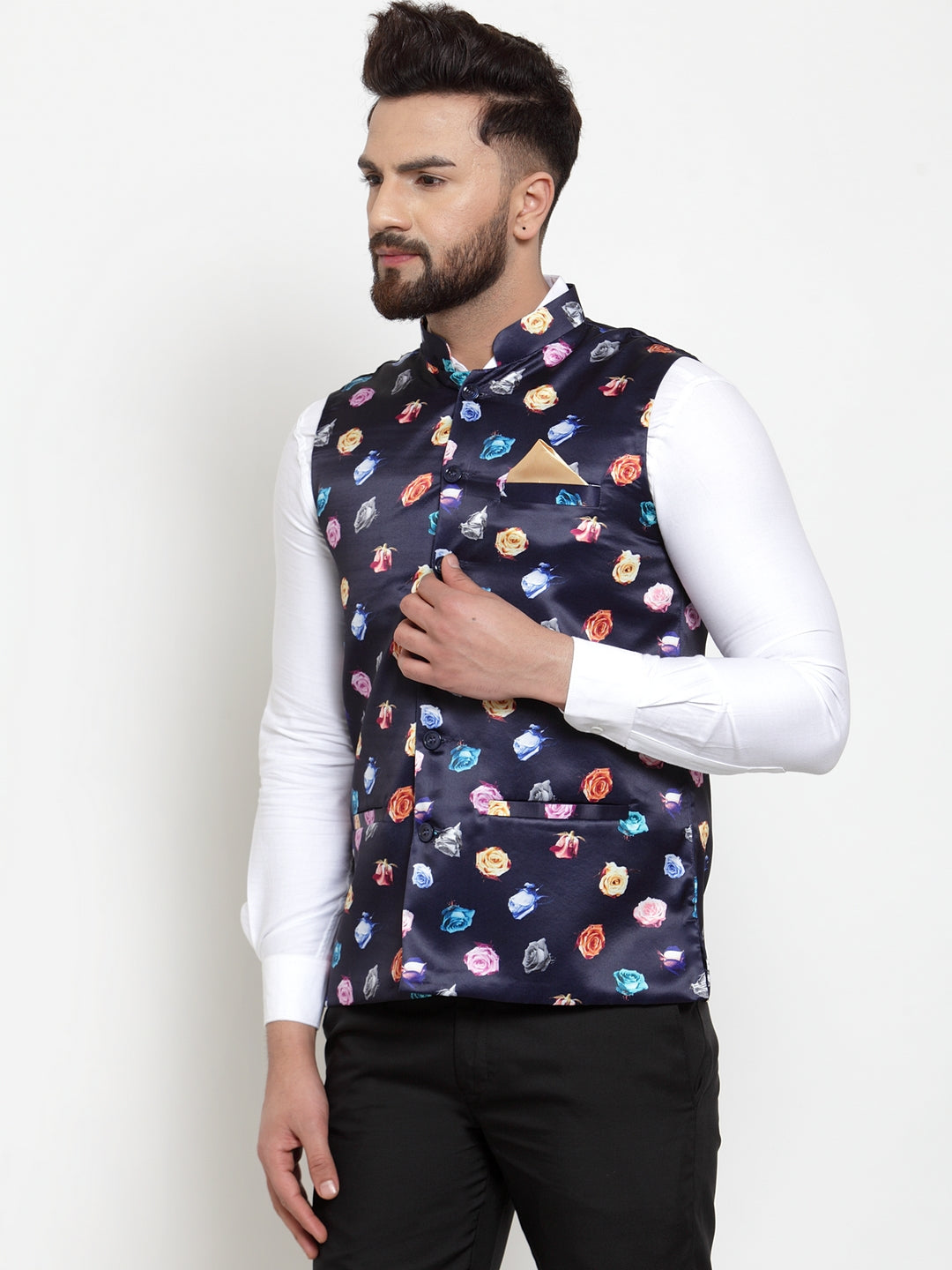 Blue Polyrayon Party Nehru Jackets