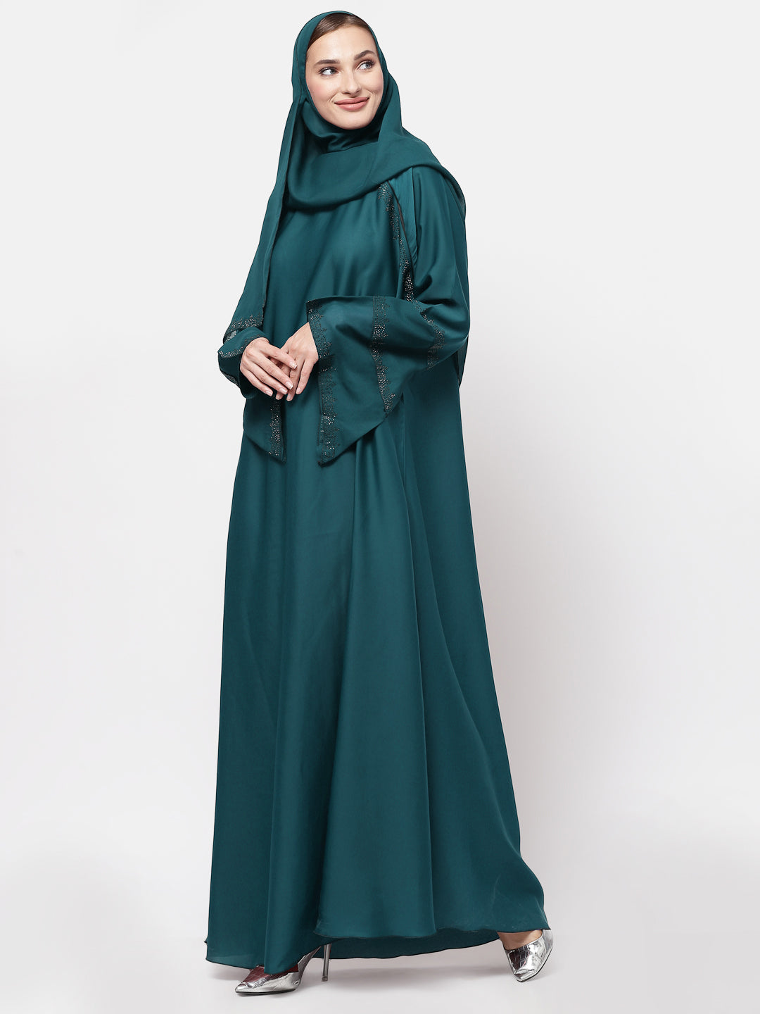Klotthe Women Turquise Embellished Burqa With Scarves
