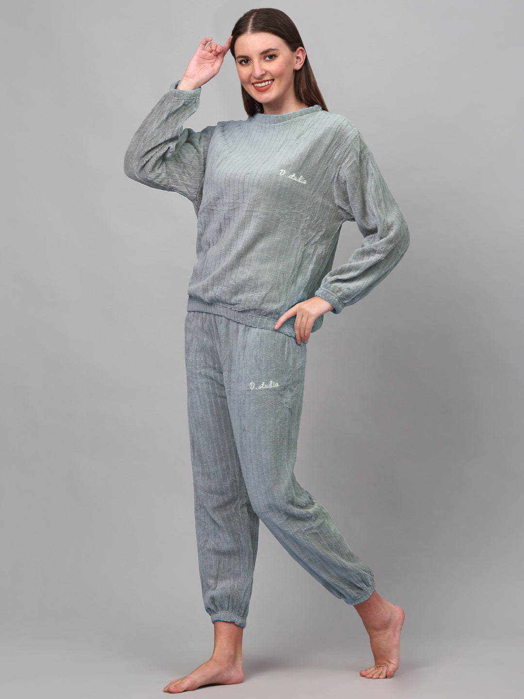 Klotthe Women Grey Wool Blend Solid Night Suit