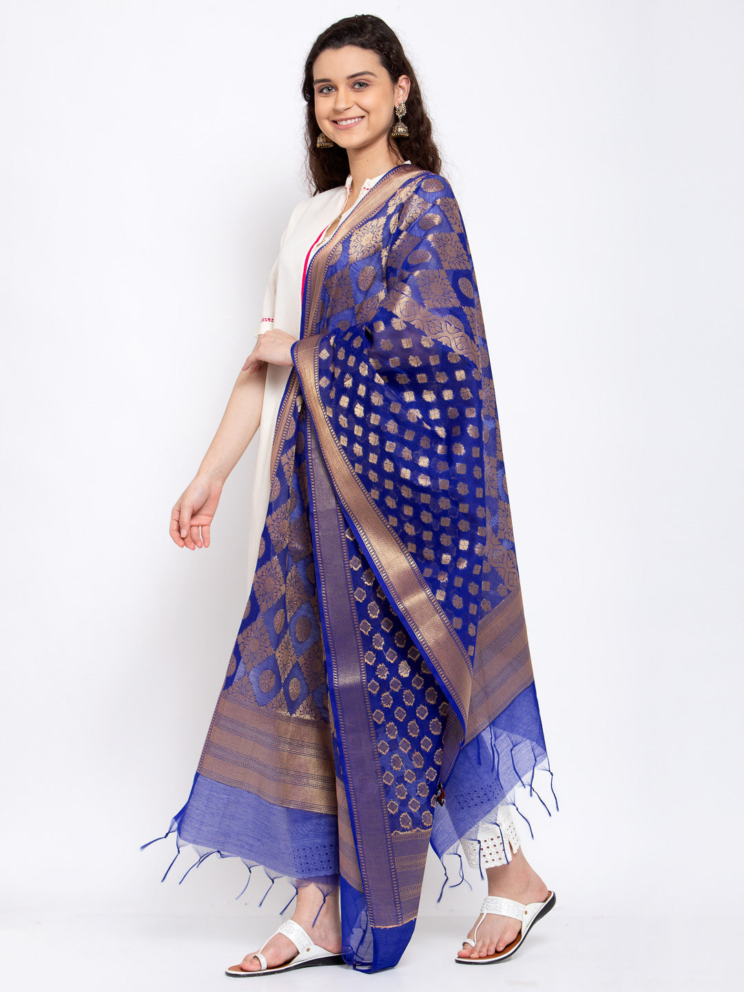 KLOTTHE Blue Silk Blend Paisley Dupatta (230 cmX90 cm)
