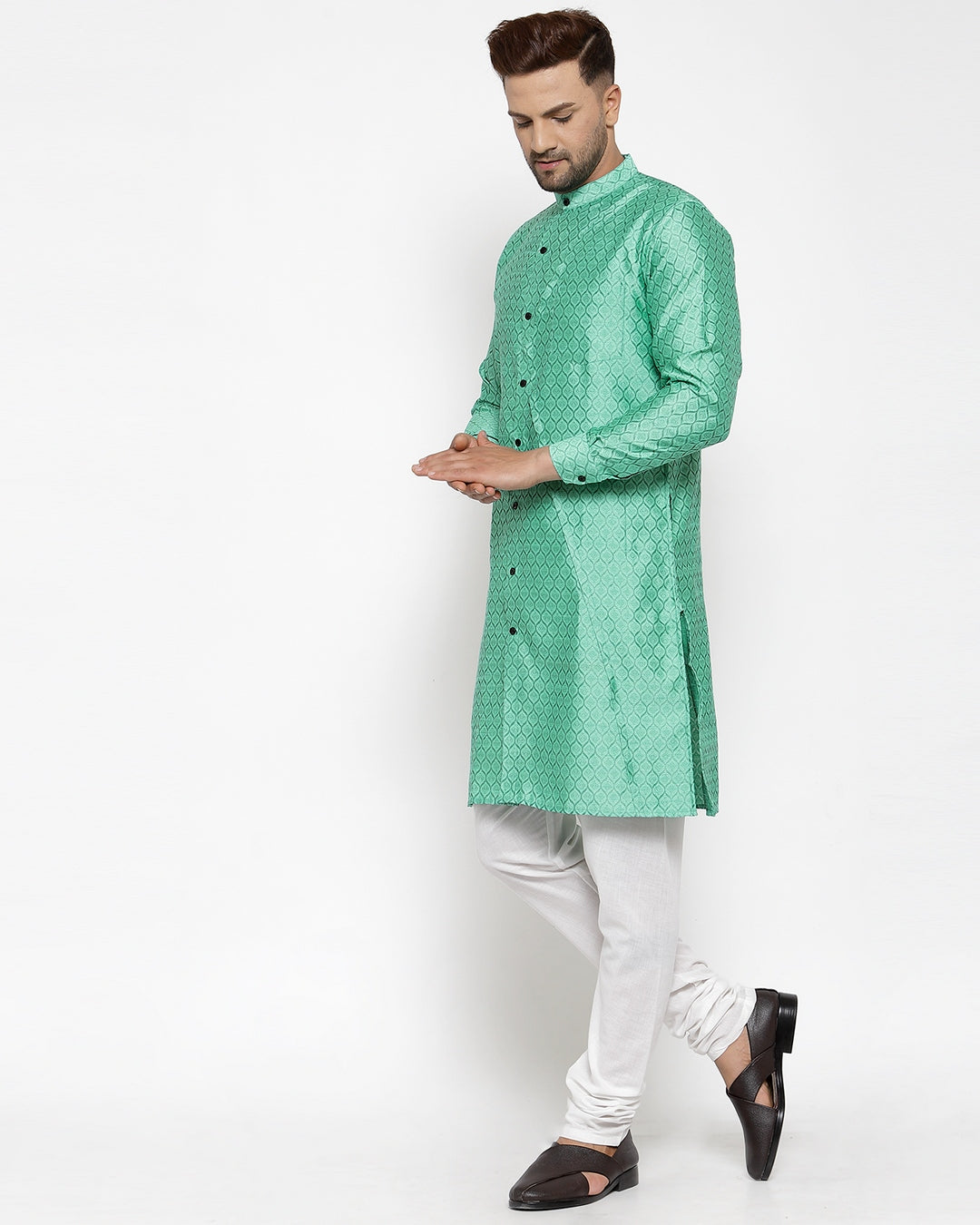 KLOTTHE Green Cotton Silk Geometric Kurta