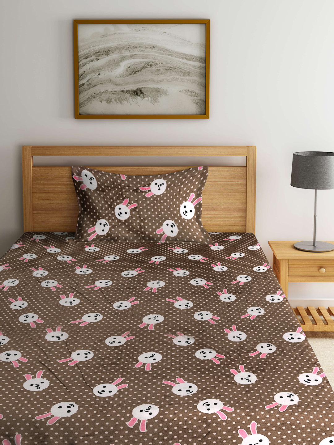 Klotthe Multicolor Cartoon Characters Woolen Single Bed Sheet with Pillow Cover