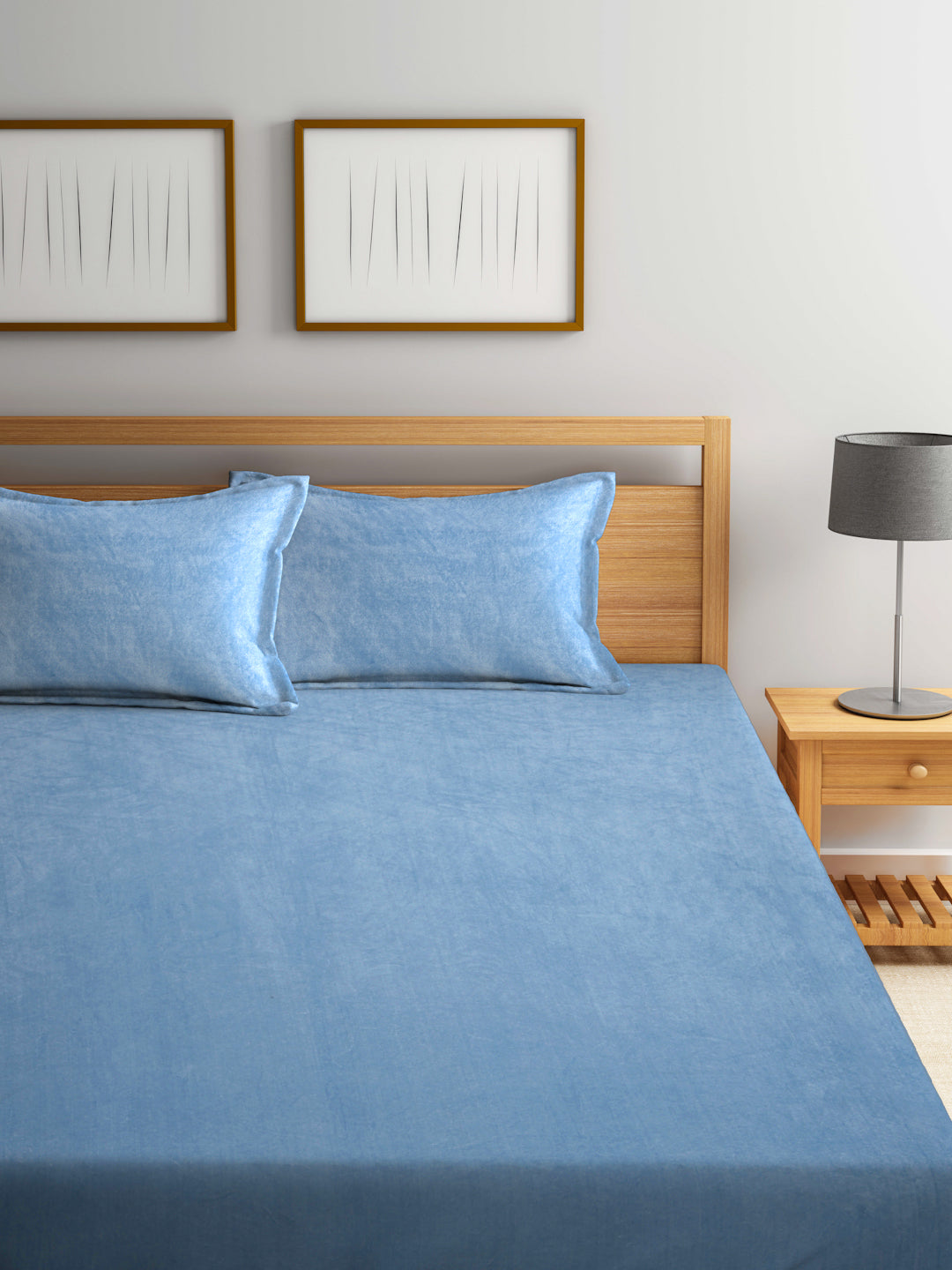 Klotthe SkyBlue Solid Woolen Double Bed Sheet with 2 Pillow Covers