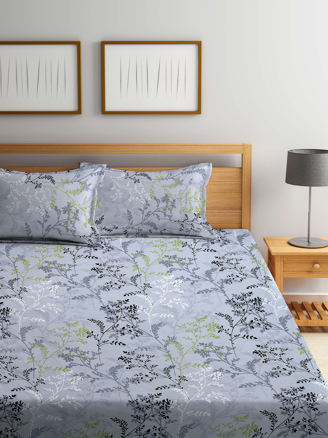 Klotthe Multicolor Floral 300 TC Cotton Blend Fitted Double Bedsheet with 2 Pillow Covers