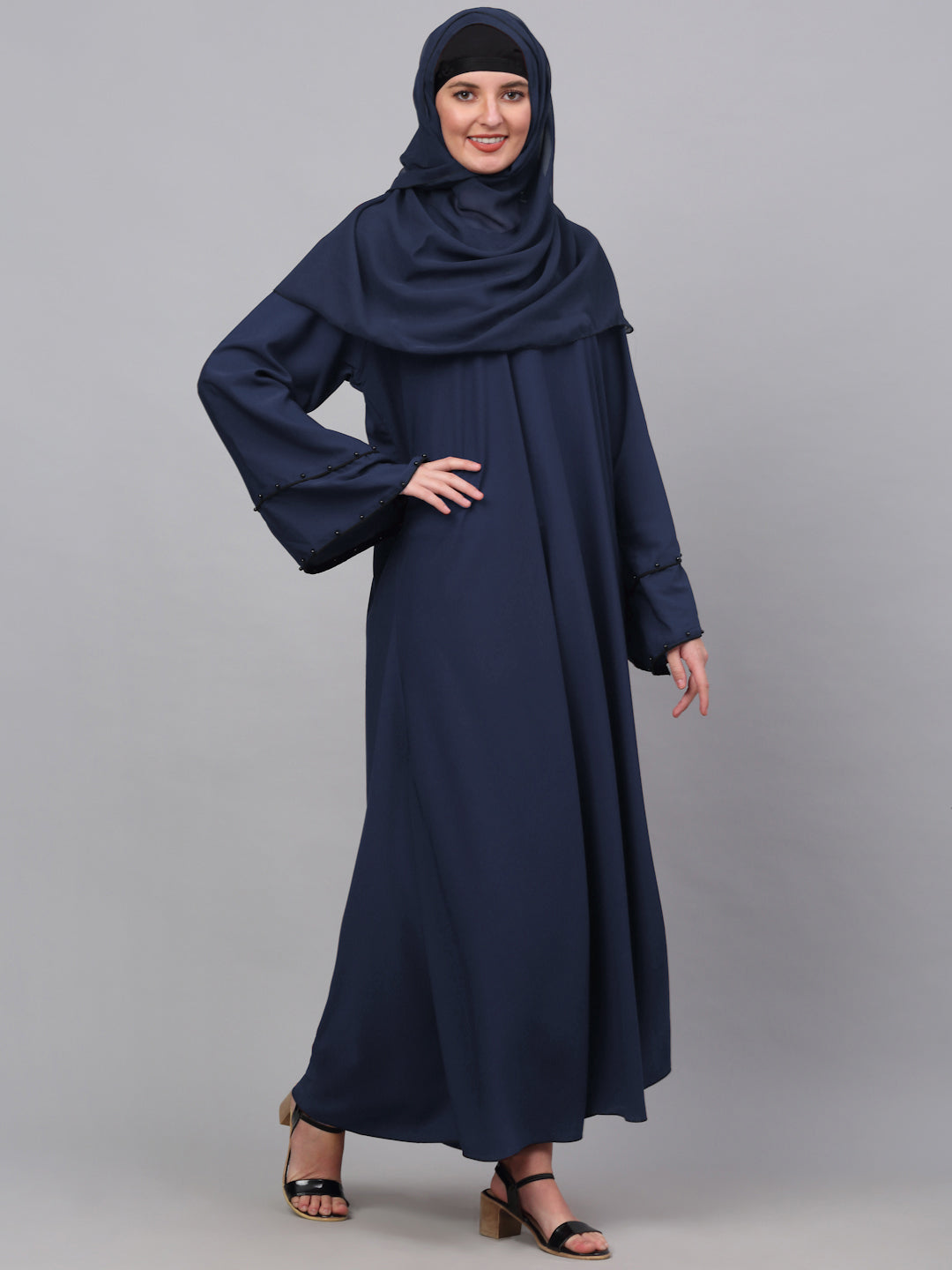 Klotthe Women Blue Embellished Burqa With Scarves