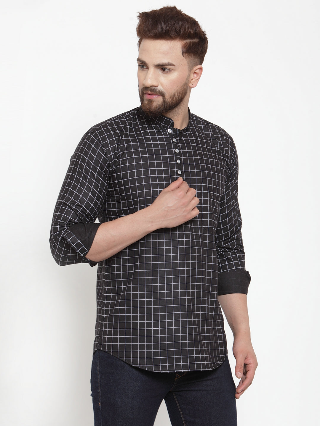 Black Cotton Checked Party Kurtas