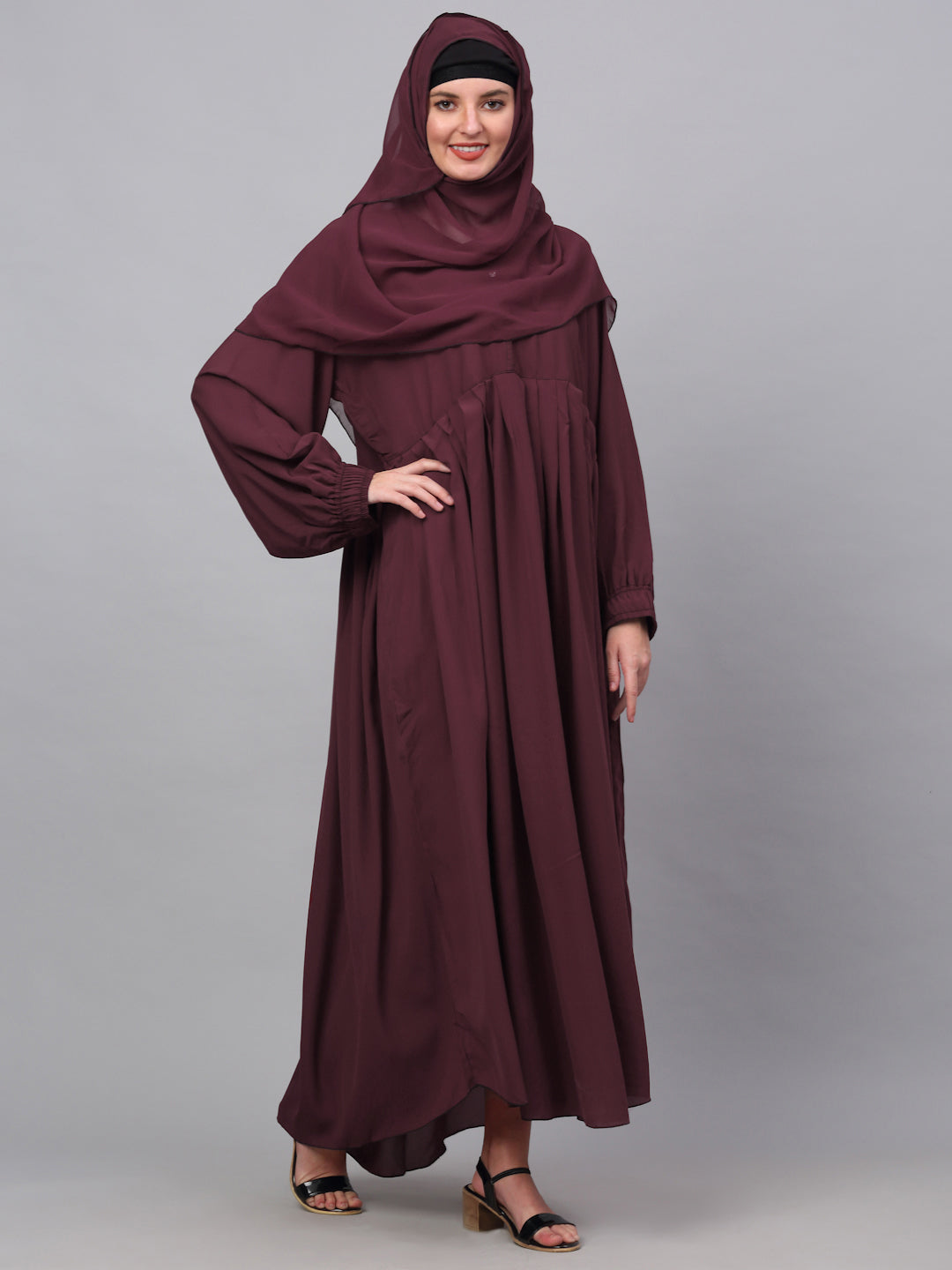Klotthe Women Maroon Embellished Burqa With Scarves