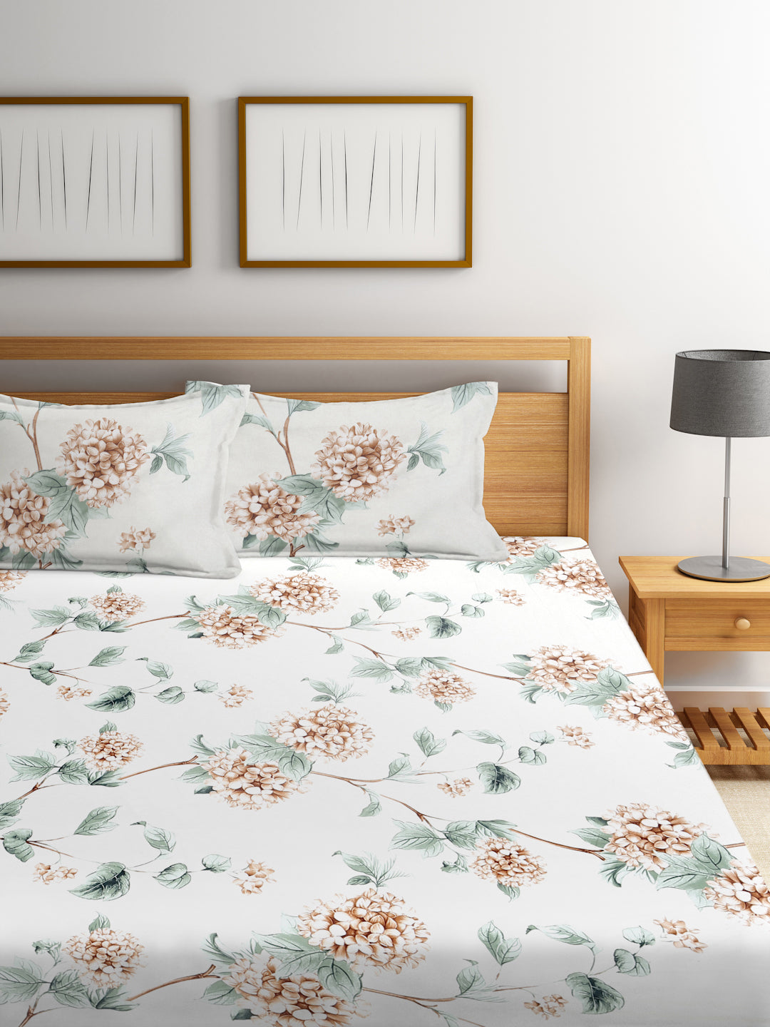 Klotthe Multi Floral 300 TC Cotton Blend Elasticated Double Bedsheet with 2 Pillow Covers